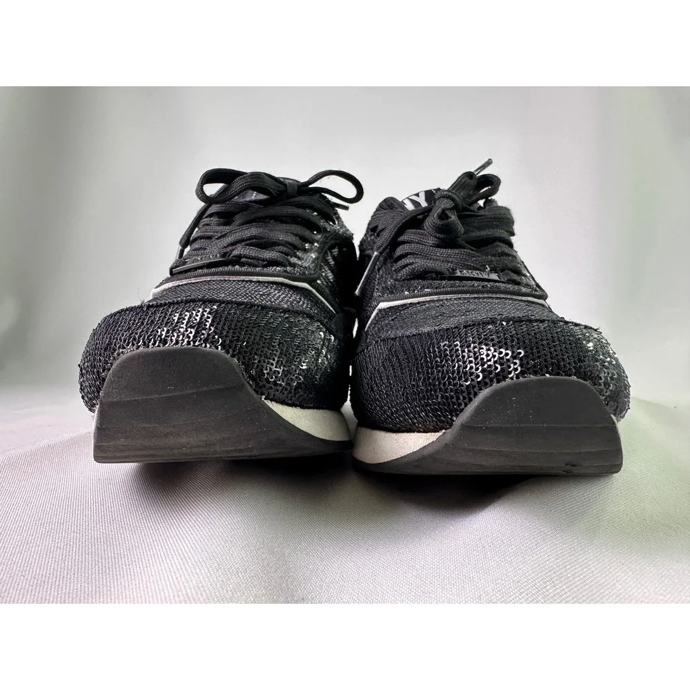 DKNY Women's Size 7.5 M Black Sequin Lace Up Sneakers Fashion Sparkle Athleisure